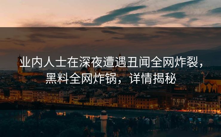 业内人士在深夜遭遇丑闻全网炸裂，黑料全网炸锅，详情揭秘