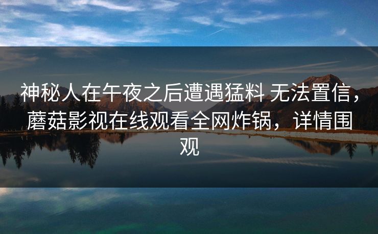 神秘人在午夜之后遭遇猛料 无法置信，蘑菇影视在线观看全网炸锅，详情围观