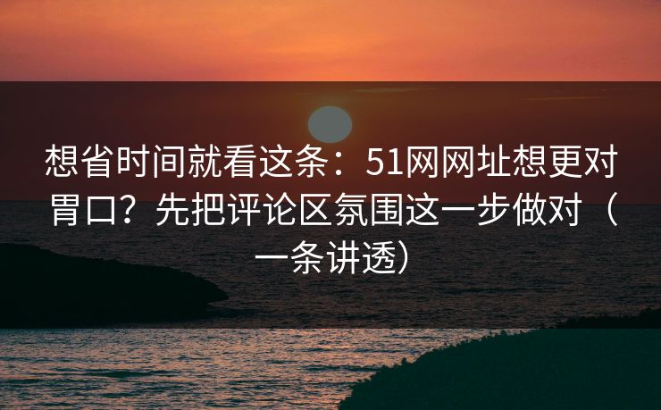 想省时间就看这条：51网网址想更对胃口？先把评论区氛围这一步做对（一条讲透）
